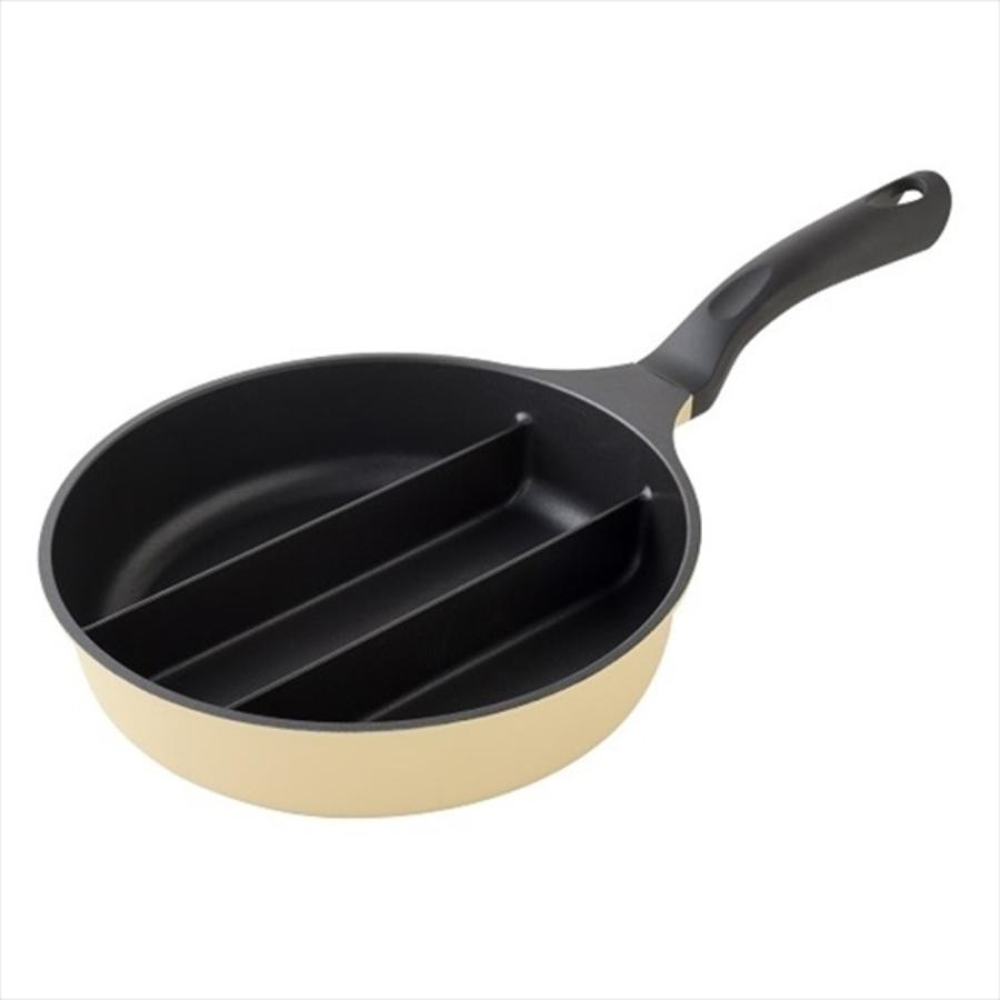 仕切りフライパン 卵焼き センターエッグトリプルパンmini 20cm ARNEST アーネスト 深型 IH/ガス火対応 朝食 お弁当 同時調理 ベージュ A-77912 ◆宅 | アーネスト | 01