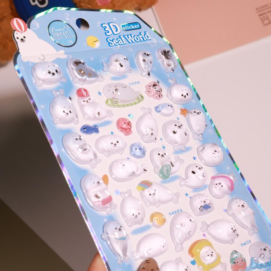 シール 立体 ボンボンシール ドロップシール 海豹 アザラシ 51457 NEKONI 3D Sticker スマホ ステッカー デコレーション 女の子 シール帳 交換 MNS-51457 ◆メ |  | 01