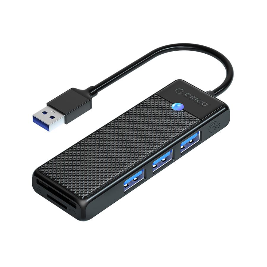 USB ハブ USB3.0 3ポート+カードリーダー ORICO USB-A /SDスロット/microSDスロット USB-Aケーブル(15cm) ブラック 海外リテール PAPW3AT-U3-015-BK-EP ◆メ | 