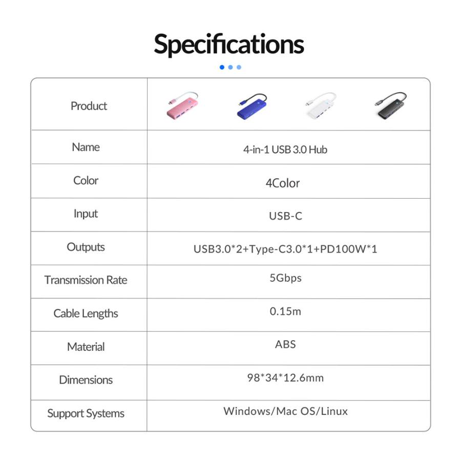 USBハブ 4ポート USB3.0 急速充電 PD100W ORICO 高速 USB-A/Type-C/PD Type-C USB-Cケーブル(15cm) ホワイト 海外リテール PAPW2AC-C3-015-WH-EP ◆メ |  | 04
