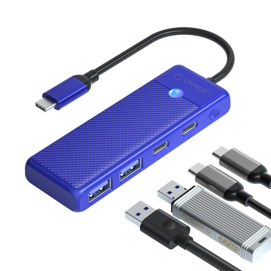 USB ハブ 4ポート USB3.0 HUB 急速充電 PD100W ORICO 5Gbps USB-A/Type-C/PDType-C ブルー USB-Cケーブル(15cm) 海外リテール PAPW2AC-C3-015-BL-EP ◆メ |  | 01