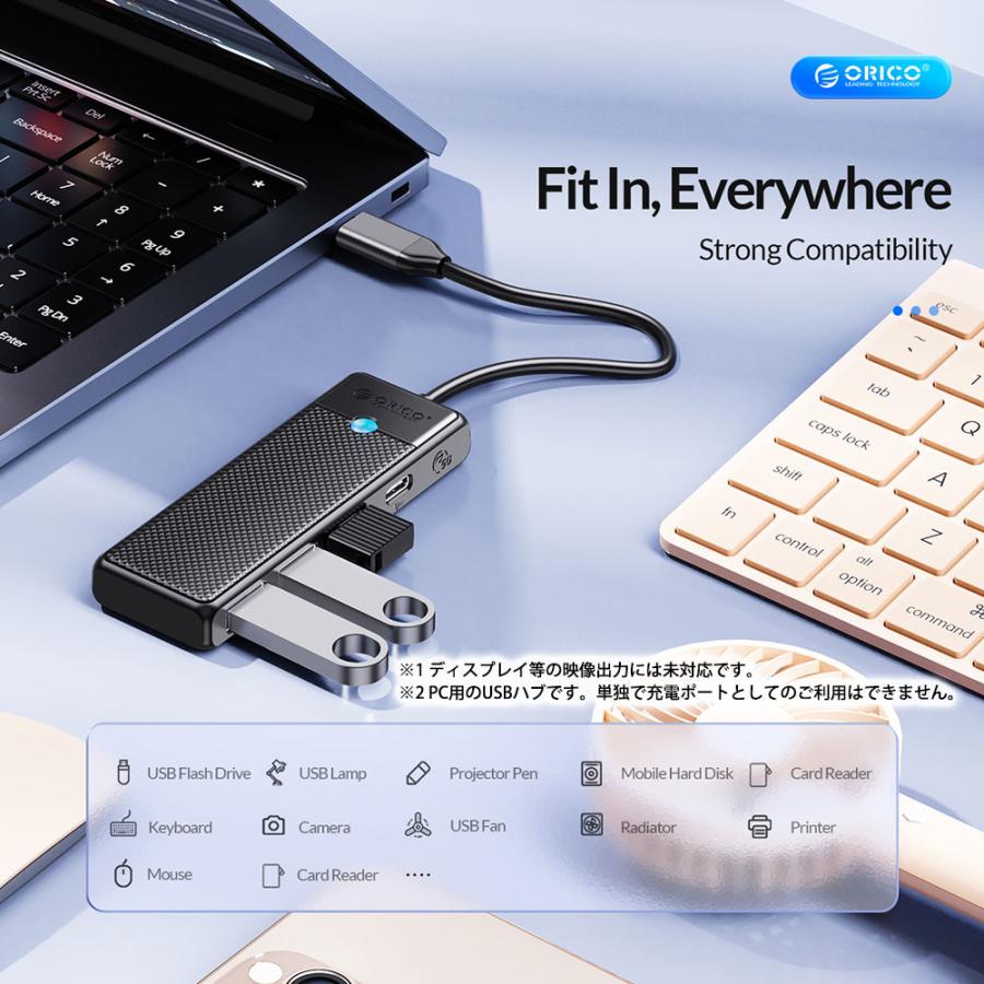 USB ハブ 4ポート USB3.0 HUB 急速充電 PD100W ORICO 5Gbps USB-A/Type-C/PDType-C ブルー USB-Cケーブル(15cm) 海外リテール PAPW2AC-C3-015-BL-EP ◆メ |  | 02