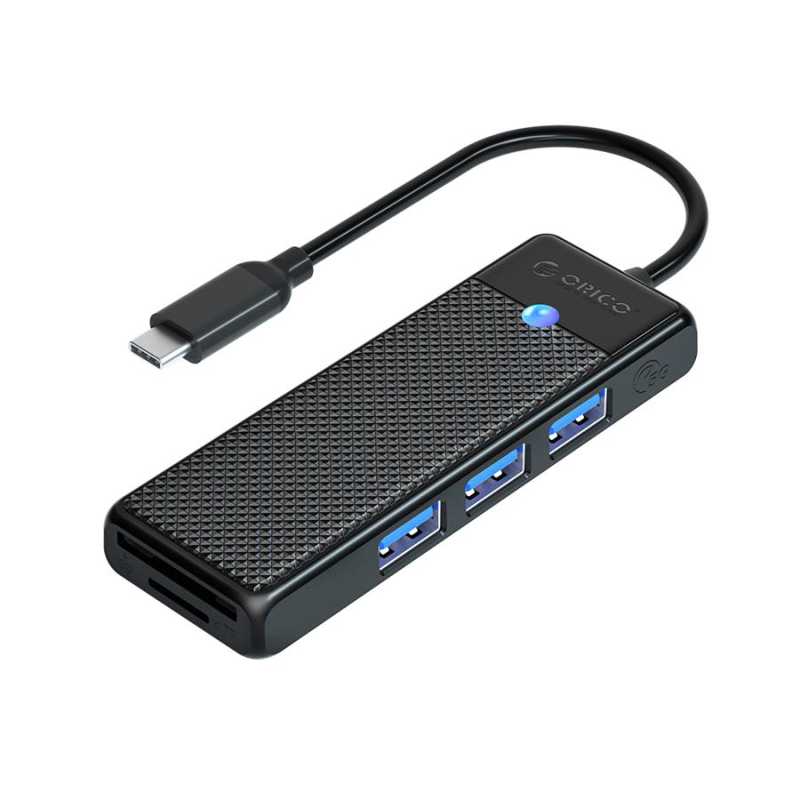 USB ハブ USB3.0 3ポート+カードリーダー ORICO USB-A/SDスロット/microSDスロット USB-Cケーブル(15cm) ブラック 海外リテール PAPW3AT-C3-015-BK-EP ◆メ | 