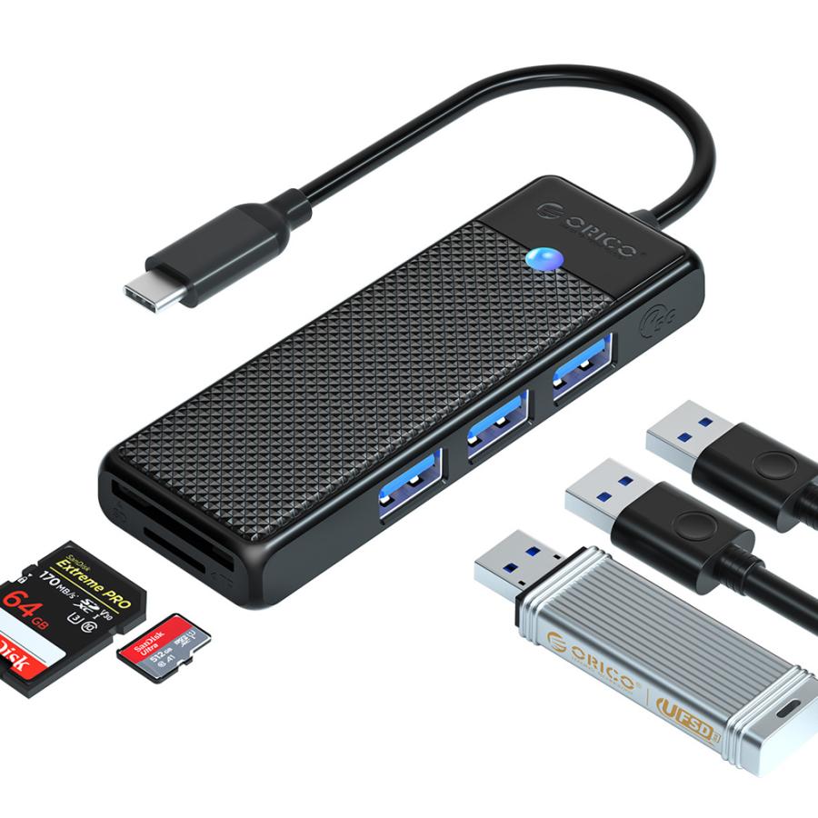 USB ハブ USB3.0 3ポート+カードリーダー ORICO USB-A/SDスロット/microSDスロット USB-Cケーブル(15cm) ブラック 海外リテール PAPW3AT-C3-015-BK-EP ◆メ |  | 01