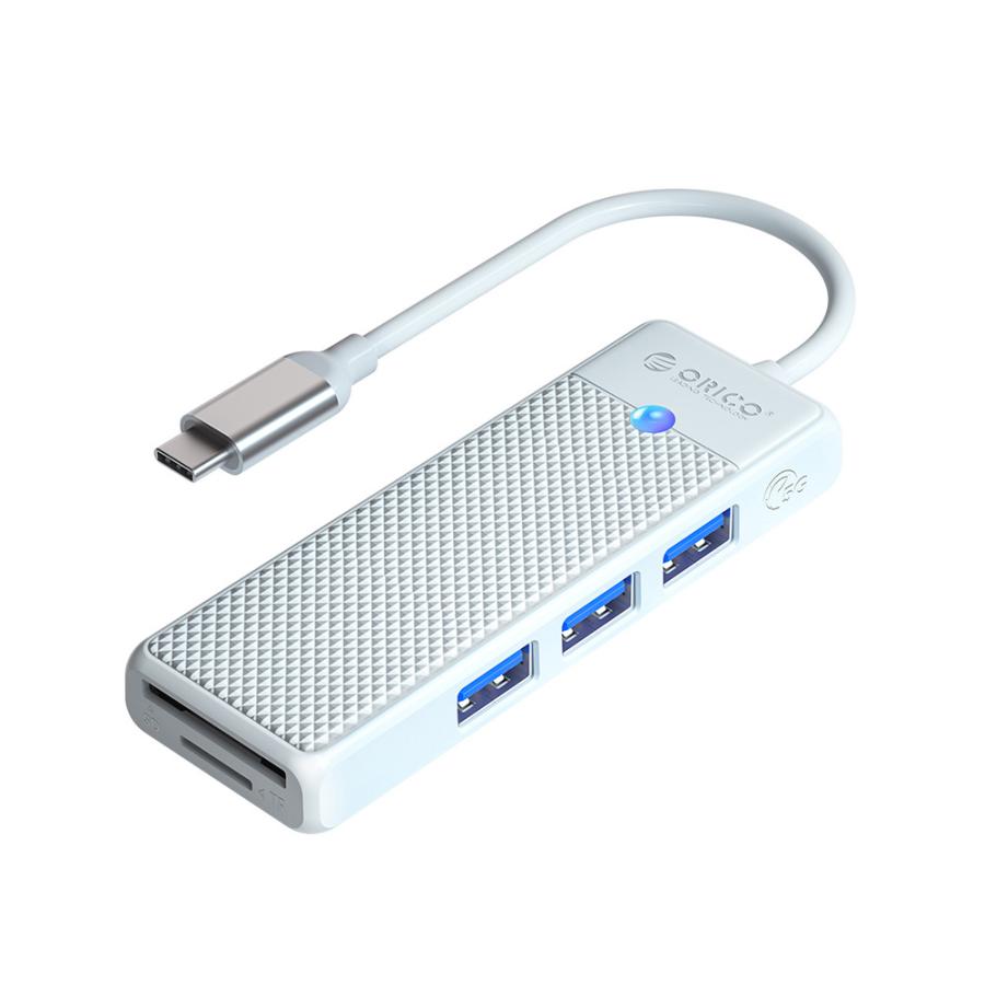 USB ハブ USB3.0 3ポート+カードリーダー ORICO USB-A/SDスロット/microSDスロット USB-Cケーブル(15cm) ホワイト 海外リテール PAPW3AT-C3-015-WH-EP ◆メ | 