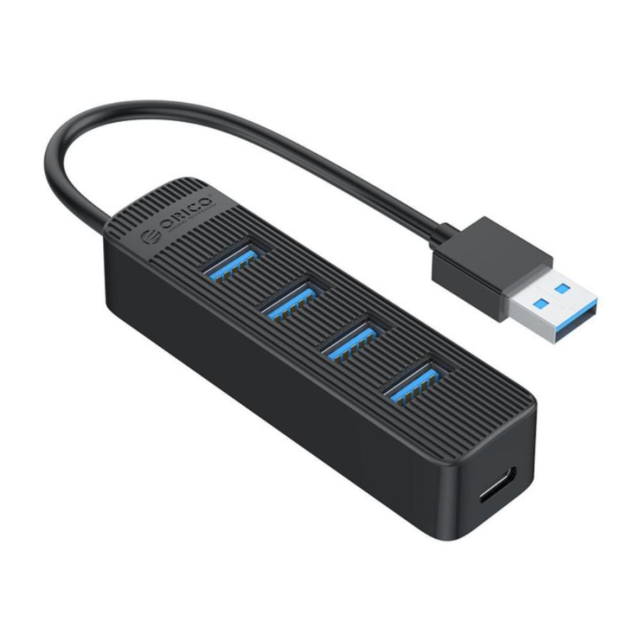 4ポート USB3.0 [ギフト/プレゼント/ご褒美] ハブ 高価値 HUB ORICO オリコ バスパワー セルフパワー メ PC側USB-A ケーブル長15cm TWU3-4A-BK-EP ブラック 海外リテール USB-C補助電源 直付け