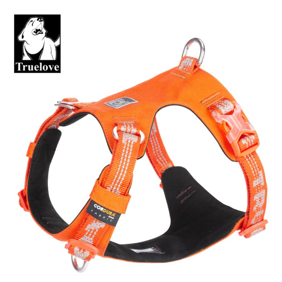Truelove 授権店 犬 頭を通さない ハーネス 中型犬 Mサイズ CORDURA防水素材 痛くない 簡単装着 サイズ調整 胴囲 56-69cm オレンジ TLH6282-OR-M ◆宅 | 