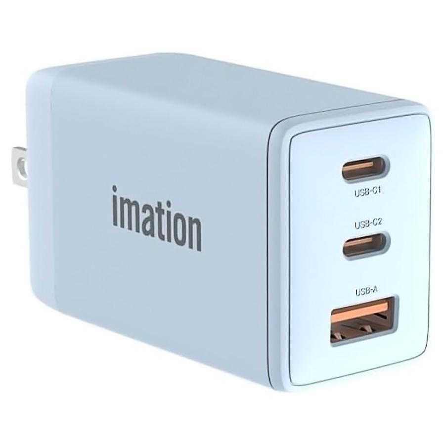 PD 65W AC充電器 3ポート imation イメーション GaN採用 3台同時充電 USB-C(PD65W) x2 / USB-A(QC3.0) x1 小型 折りたたみ式 スカイブルー IMCH500G-SB ◆宅 | イメーション