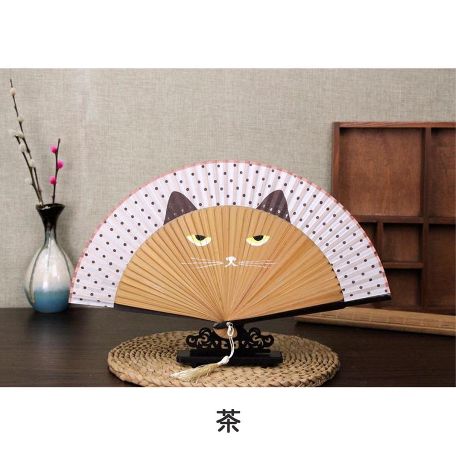 扇子 猫顔 男性 女性 和柄 おしゃれ かわいい 和風 猫 短地