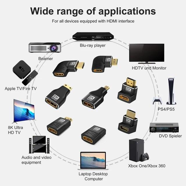 Hdmi-オスおよびメスアダプター,270度,直角ミニ/マイクロhdmiアダプター,8k 60hz 4k 120hz,hdtvラップトップps5｜flat-store｜13