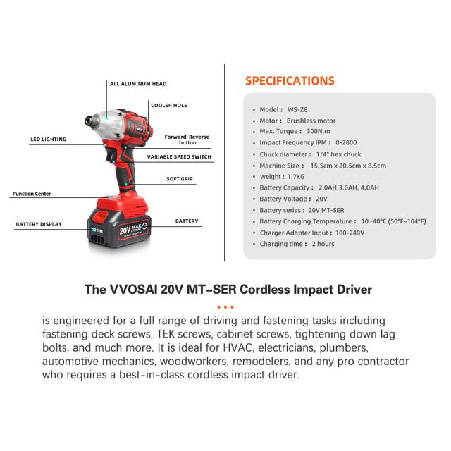 Vovsai-コードレス電気ドライバー,バッテリー付き20V,300nm,インパクトドリル,充電式ドライバー｜flat-store｜19