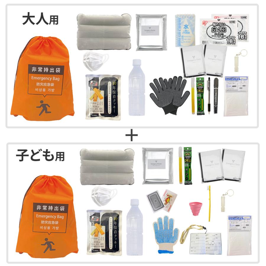 A4Box付】親子用 防災セット 2人用 （大人用1セット + 子供用1セット