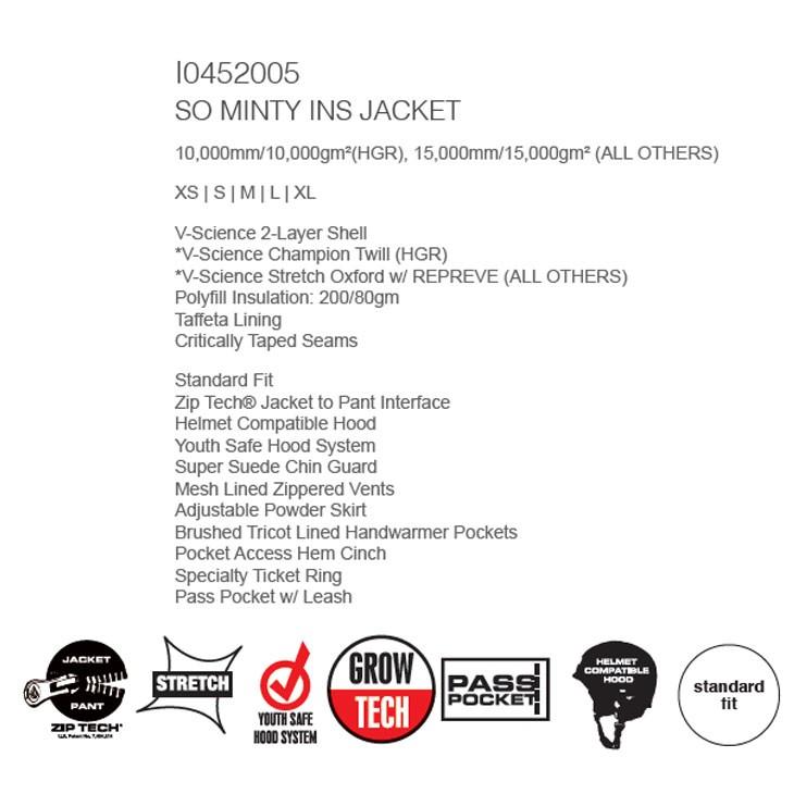 VOLCOM 19-20 ボルコム スノーウェア キッズ SO MINTY INS JACKET ソーミンティインスジャケット ...