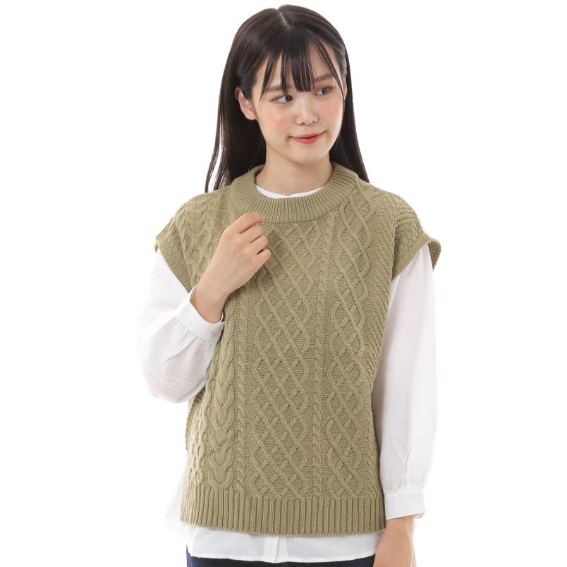 送料無料 セットで ゆったり ベージュ ブラック ブラウン カーキ ニットベストとネルシャツセット | 