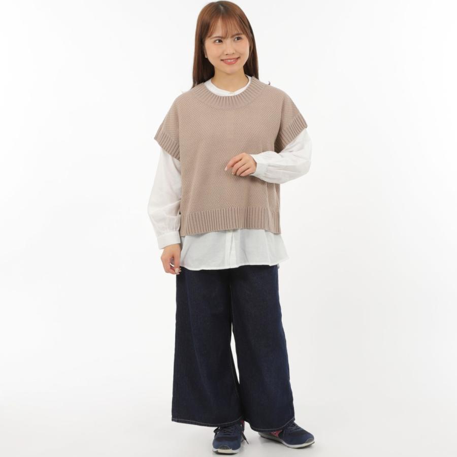 送料無料 セットで2300円 ゆったり ベージュ ブラウン ニットベストとネルシャツセット |  | 01