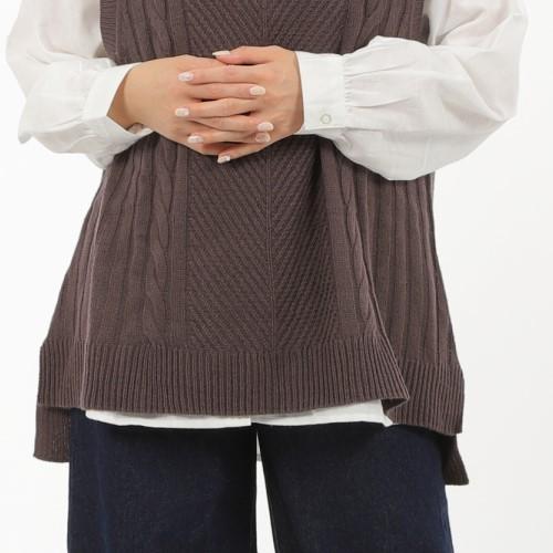 送料無料 セットで2300円 ゆったり ベージュ ブラウン ニットベストとネルシャツセット |  | 05
