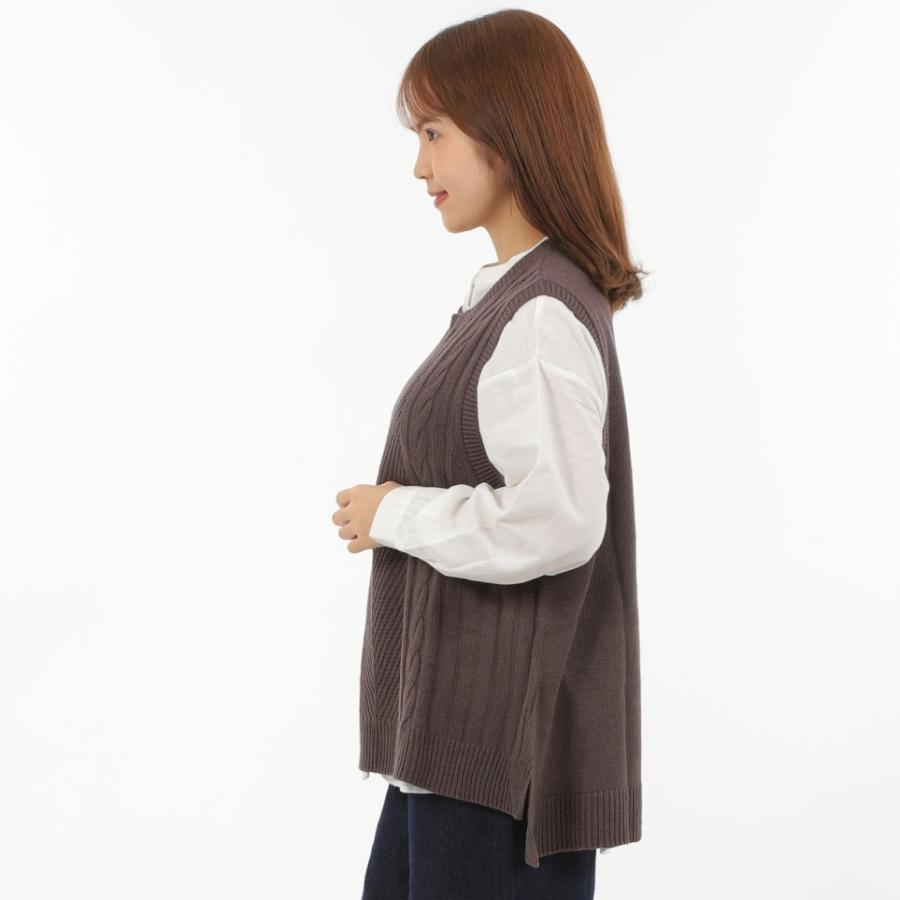 送料無料 セットで2300円 ゆったり ベージュ ブラウン ニットベストとネルシャツセット |  | 06