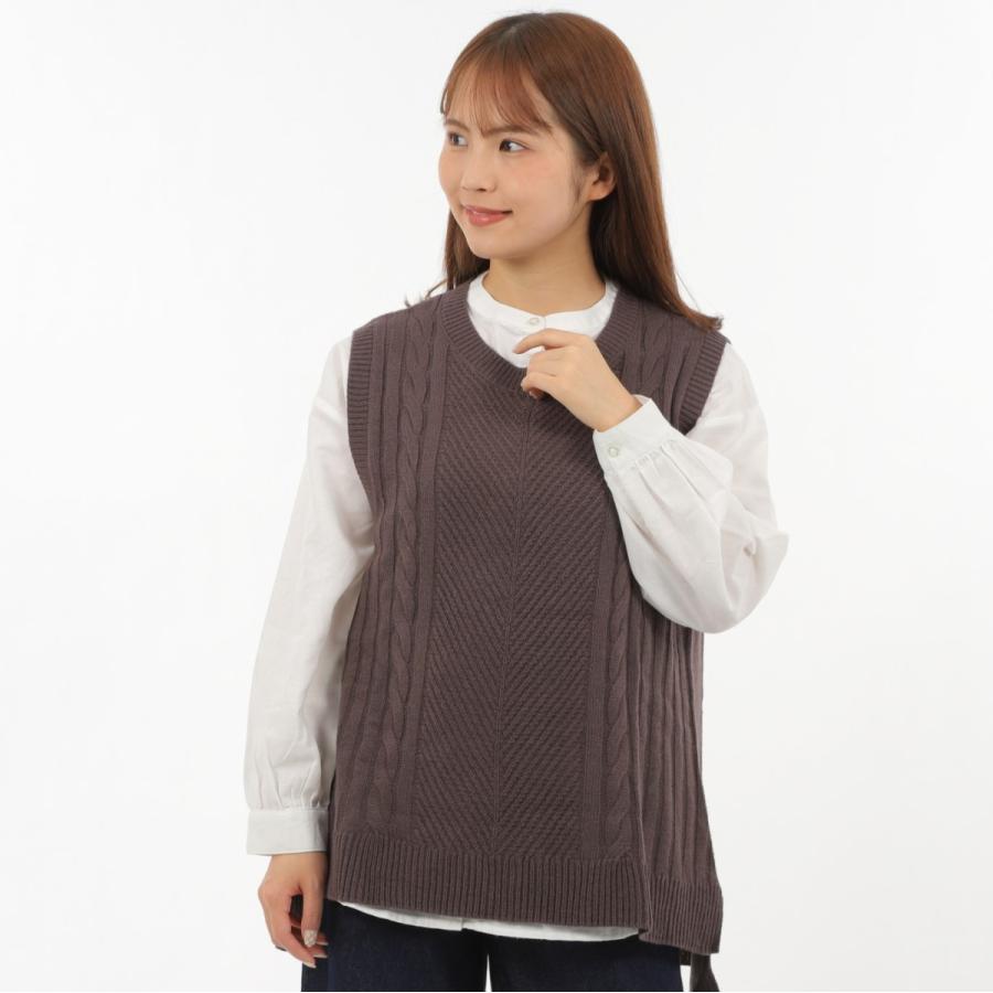 送料無料 セットで2300円 ゆったり ベージュ ブラウン ニットベストとネルシャツセット |  | 08