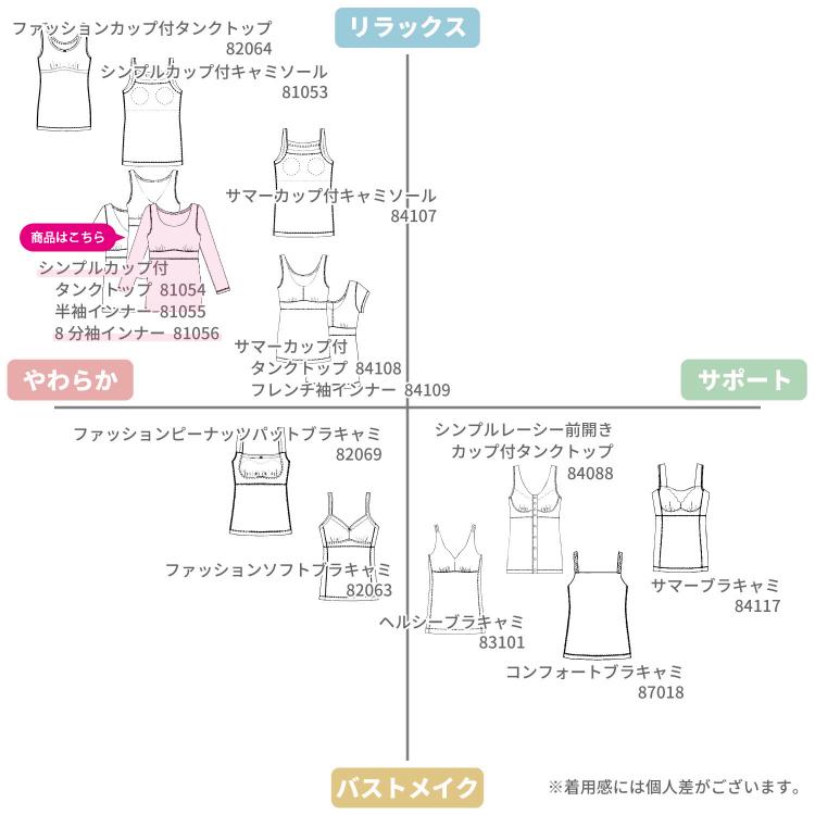 シンプル ソフトカップ付き8分袖インナー ナイトブラ 肌にやさしい ノンワイヤー Fleep フリープ ブラトップ インナーウェア 日本製 ネコポス可 81056 S M L LL | Fleep | 21