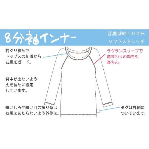 シンプル 8分袖インナー お肌にやさしい下着 Fleep フリープ ロンＴ Tシャツ インナーウェア 日本製 ネコポス可 81064 3L | Fleep | 13