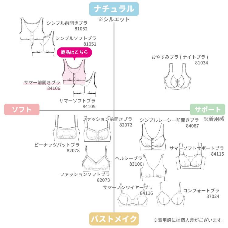ブラジャー サマー前開きブラ ハーフトップ シンプル  お肌にやさしい Fleep フリープ ナイトブラ フロントホック ノンワイヤー 日本製 84106 S M L LL bra | Fleep | 21