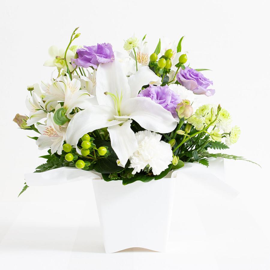 お供え花　仏花　クレマチスと百合アレンジ 生花 フラワーアレンジメント お供え生花アレンジ 想悠 線香セット