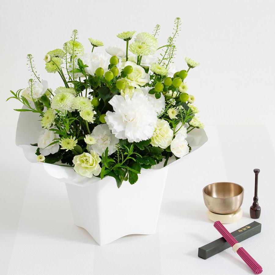 生花 フラワーアレンジメント お供え生花アレンジ 想蒼 線香セット