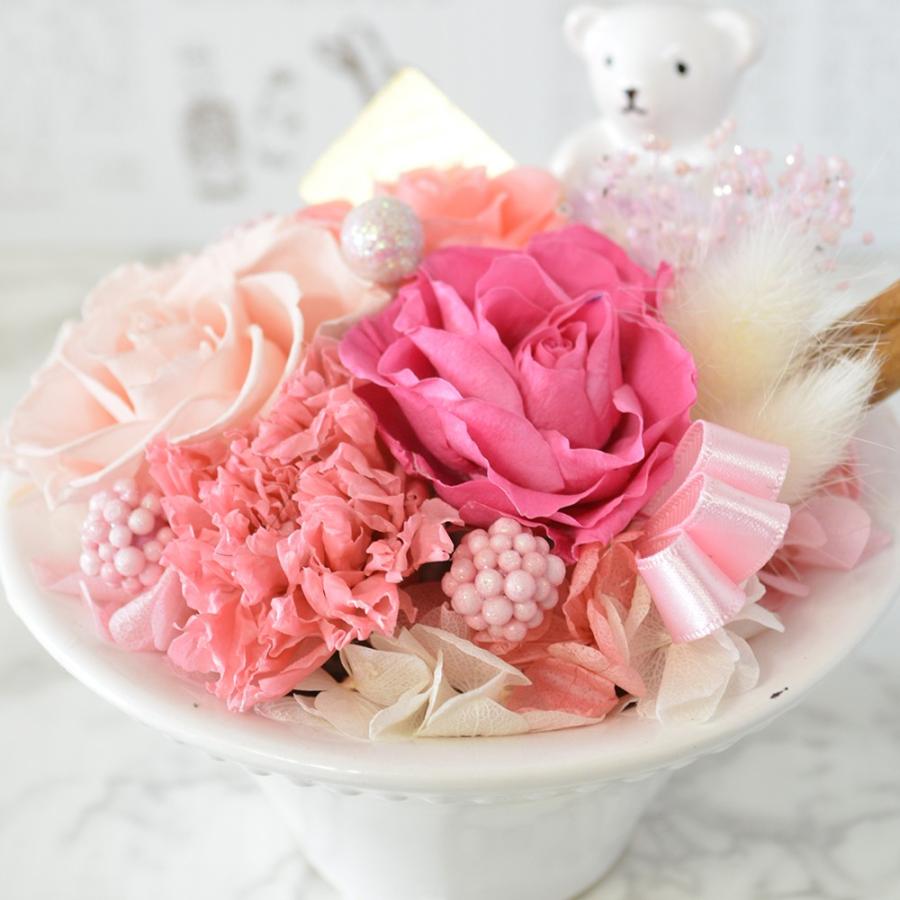 プリザーブドフラワー くまさん付 カップフラワーケーキ ベッシュ ピンク プレゼント 贈り物 花 誕生日 結婚祝い |  | 01