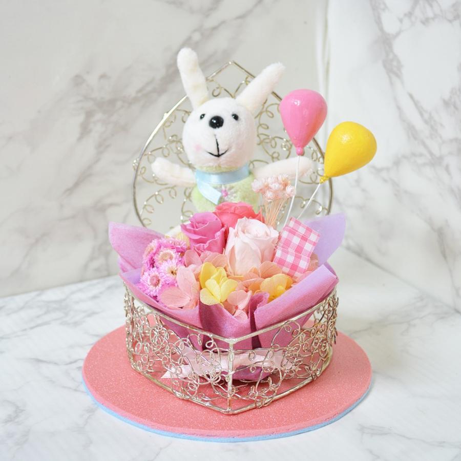 プリザーブドフラワー ハート ウサギ アレンジメント ピンク