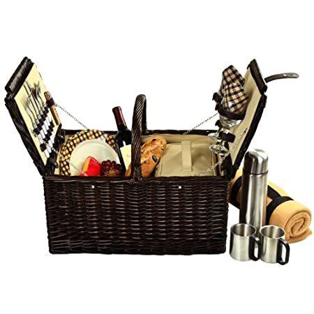 Picnic at Ascot Surrey Willow Picnic Basket with Service for with Blanket