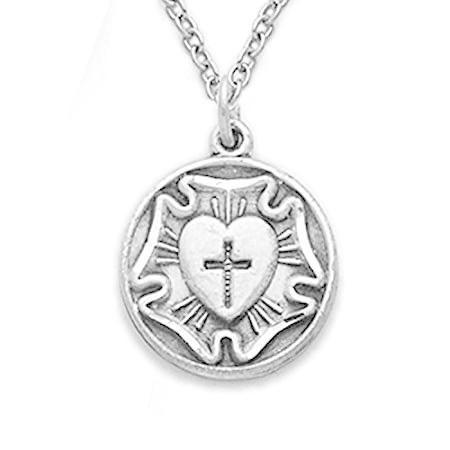 スターリングシルバー刻印LutherのローズLutheranメダルペンダント、5 / 8インチ Luther Rose, Luther Rose Necklace, Lutheran Jewelry, Lutheran Rose