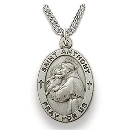 カスタマイズ可能なスターリングシルバー楕円形Saint Anthony Lostの守護記事Medal、7 / 8インチ、Includes Person