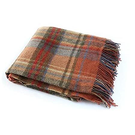 【送料無料】(Green/Red) - Wool Plaid Blanket Throw 140cm x 180cm Green & Red Irish Made