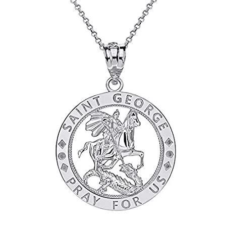 CaliRoseJewelry スターリングシルバー 聖ジョージ 祈り ラウンドチャームペンダントネックレス