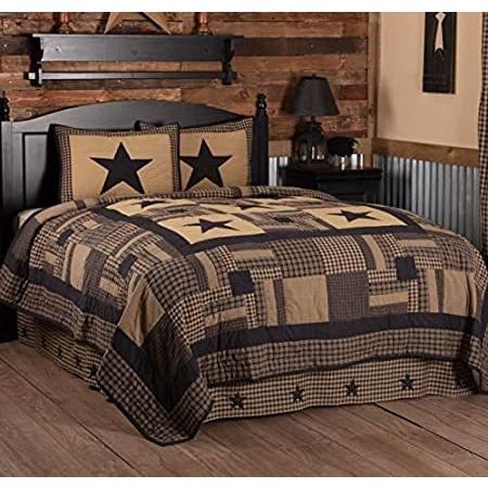 VHC Brands ブラックチェックスター クイーンキルト3点セット カントリー風 素朴な素朴なデザイン ブラックとタン