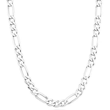 MiaBella 925スターリングシルバー イタリア製 7mm ダイヤモンドカット フィガロリンクチェーンネックレス メンズ 18 20 22 24