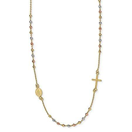 リアル 14k 【送料無料】Solid Tri Necklace Style Rosary Beaded Cross Sideways Gold Color Three ネックレス、ペンダント