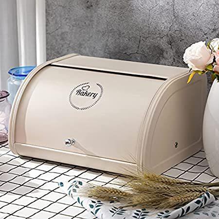 HollyHOME ステンレススチール パンボックスビン キッチンカウンター用 特大農家 ロールアップ蓋付き キッチンカウンター収納 パン入れホルダー