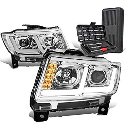 Dual LED DRL Chrome Housing Clear Corner Projector Headlight Lamps Tool Kit