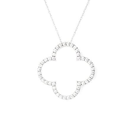 LA BELLA スターリングシルバー 1/2 CT.TDW.天然ダイヤモンドクローバーペンダントネックレス ロジウム付き レディース ガールズ ダイ
