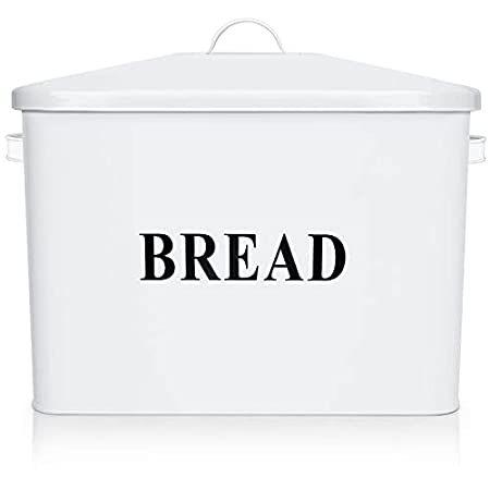 Bread Box for Kitchen Countertop, E-far White Metal Bread Bin Holder for Mo