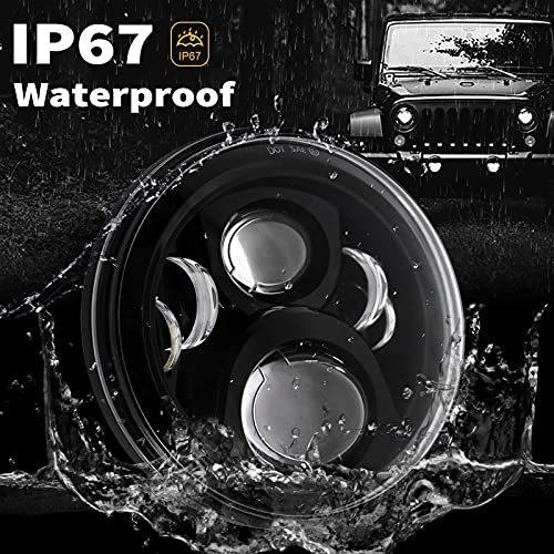 Haitzu　7&quot;　inch　Beam　Black　LED　Round　Compatible　Jeep　Low　Headlight　High　with