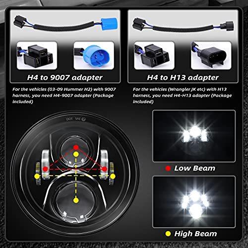 Haitzu 7" inch Round Black LED Headlight High Low Beam Compatible with Jeep - 4
