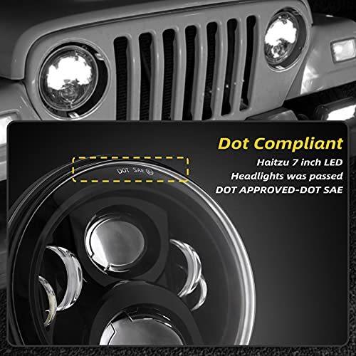 Haitzu 7" inch Round Black LED Headlight High Low Beam Compatible with Jeep - 6