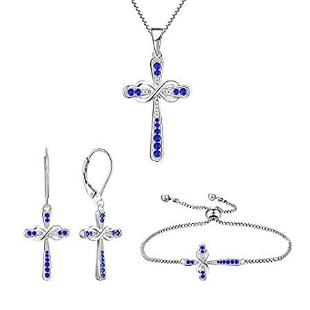 YL Women's Cross Pendant Necklace 925 Sterling Silver Infinity Drop Earring