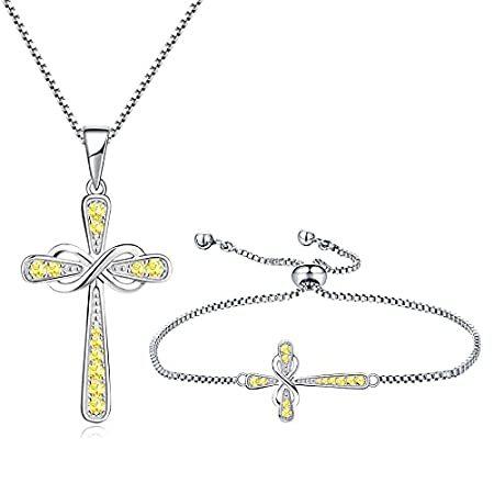 YL Women's Cross Necklace Sterling Silver Infinity Crucifix Bracelet Create