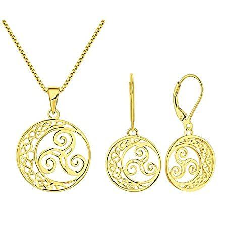 YL Celtic Knot Pendant Necklace 925 Sterling Silver Triskele Moon Dangle Ea