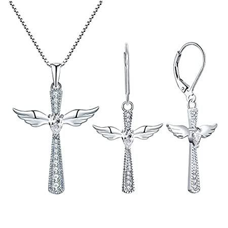 YL Women's Cross Pendant Necklace 925 Sterling Silver Cubic Zirconia Angel