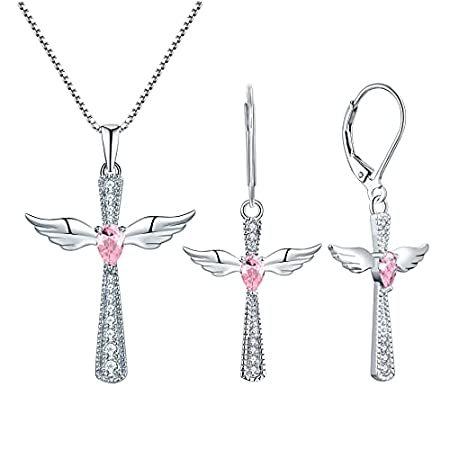 YL Women's Cross Pendant Necklace 925 Sterling Silver Cubic Zirconia Angel