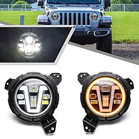 2Pcs Amber White 9inch LED Headlights for Jeep Wrangler JL 2018-2021 Gladia